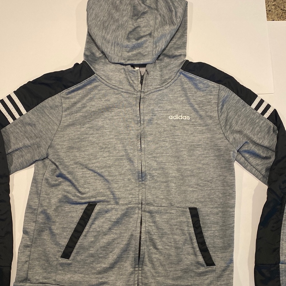 Grey boys zip up Adidas zip up hoodie